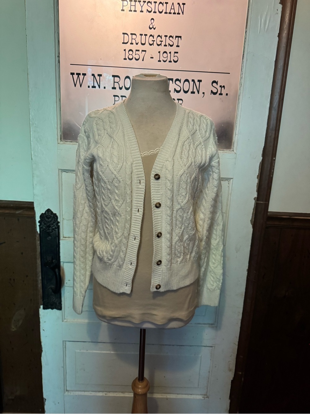 Vintage Hong Kong Classic Cable Knit Cream Button-Front Sweater